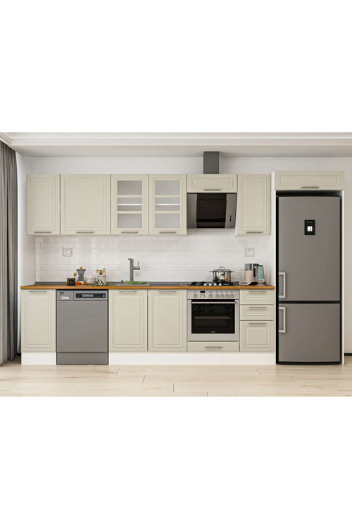 360X222 Cm Klasik Mebran Mutfak Dolabı Beyaz Beyaz Mb-E80S40S40-3 Mebran | Kumtaşı - Mdf
