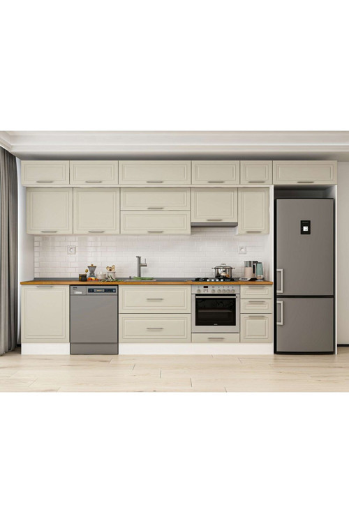 380X240 Cm Klasik Mebran Mutfak Dolabı Beyaz Beyaz Mb-E80S60S40-1 Mebran | Kumtaşı - Mdf