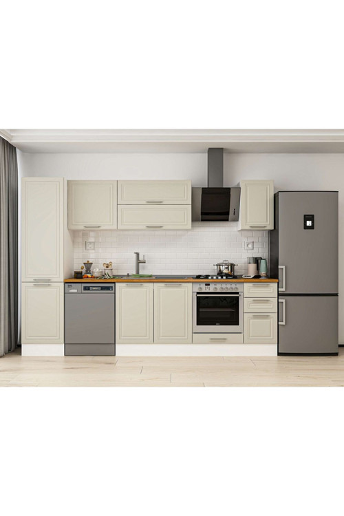 290X210 Cm Klasik Mebran Mutfak Dolabı Beyaz Beyaz Mb-E80B50S40-2 Mebran | Kumtaşı - Mdf