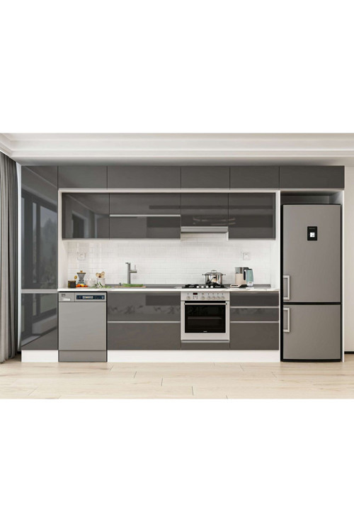 395X240 Cm High Gloss Mutfak Dolabı Mbb-E90B45S60-1 High Gloss | Antrasit - Mdf