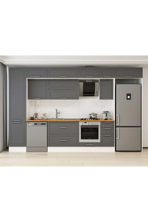 370X240 Cm Klasik Mebran Mutfak Dolabı Beyaz Mbb-E80B50S40-2 Mebran | Antrasit - Suntalam
