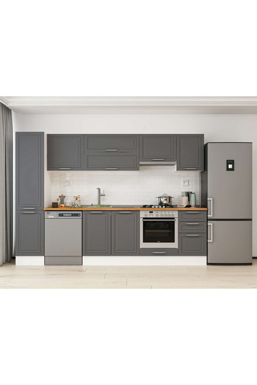 300X210 Cm Klasik Mebran Mutfak Dolabı Beyaz Beyaz Mb-E90B45S45-1 Mebran | Antrasit - Mdf