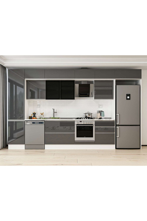 390X240 Cm High Gloss Mutfak Dolabı Mbb-E80B50S60-3 High Gloss | Antrasit - Suntalam
