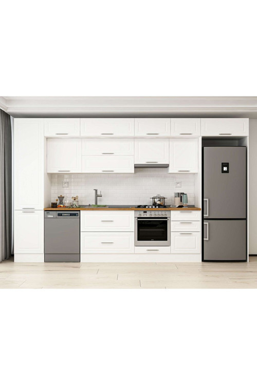 380X240 Cm Klasik Mebran Mutfak Dolabı Beyaz Beyaz Mbb-E80B50S50-1 Mebran | Beyaz - Mdf