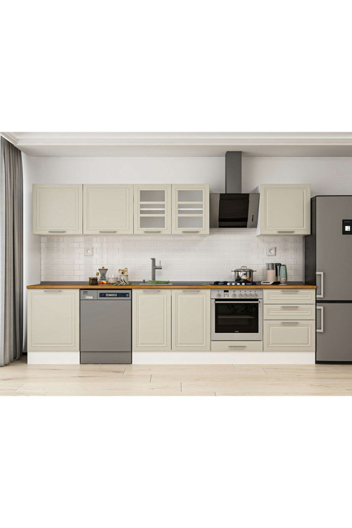 320X210 Cm Klasik Mebran Mutfak Dolabı Beyaz Beyaz M-E80S60S60-3 Mebran | Kumtaşı - Mdf