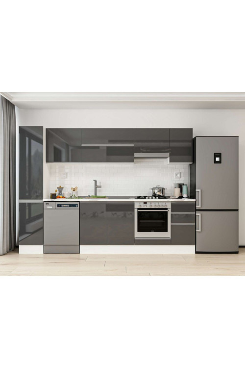280X210 Cm High Gloss Mutfak Dolabı Mb-E80B40S40-1 High Gloss | Antrasit - Suntalam