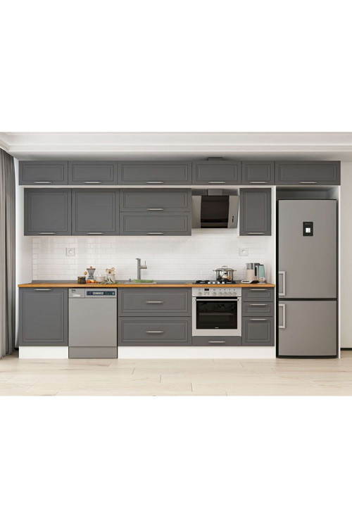390X240 Cm Klasik Mebran Mutfak Dolabı Beyaz Beyaz Mb-E90S60S40-2 Mebran | Antrasit - Mdf