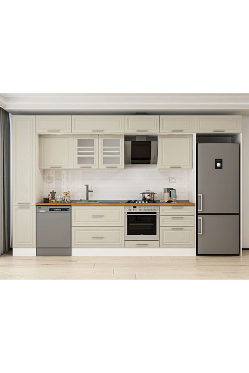 390X240 Cm Klasik Mebran Mutfak Dolabı Beyaz Beyaz Mbb-E90B40S60-3 Mebran | Kumtaşı - Mdf
