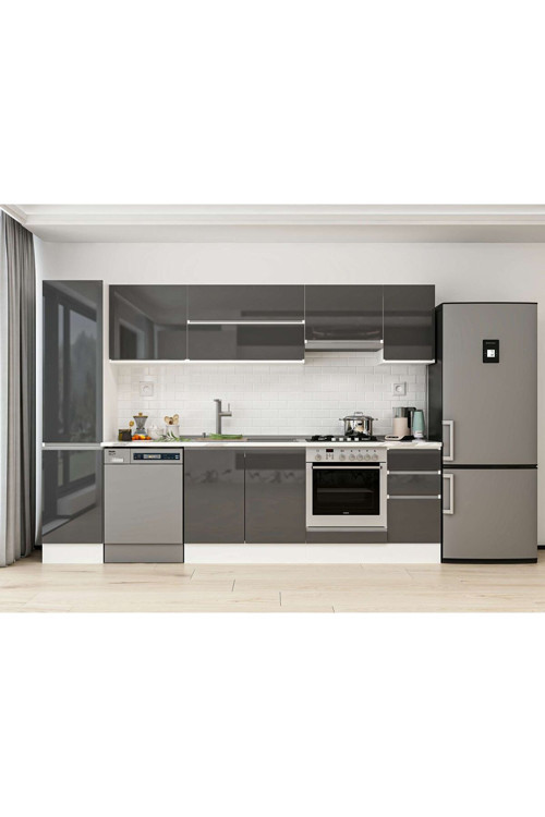 285X210 Cm High Gloss Mutfak Dolabı Mb-E80B45S40-1 High Gloss | Antrasit - Mdf