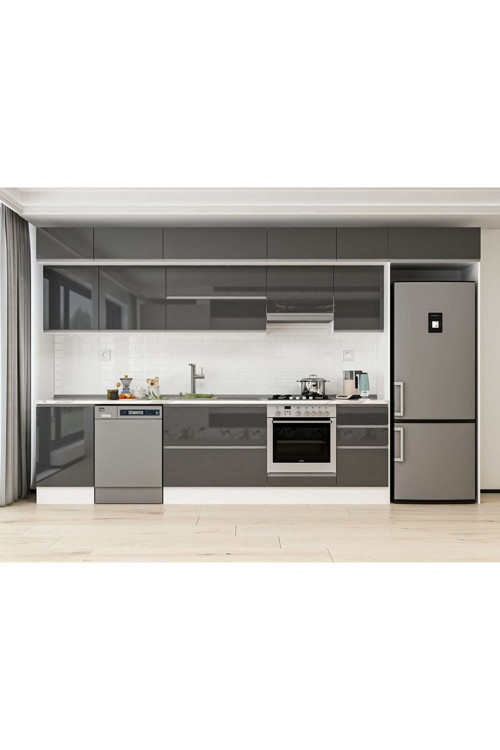 385X240 Cm High Gloss Mutfak Dolabı Mb-E90S50S45-1 High Gloss | Antrasit - Mdf