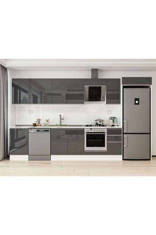380X222 Cm High Gloss Mutfak Dolabı Mb-E90S50S40-2 High Gloss | Antrasit - Mdf