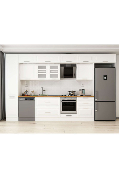 395X240 Cm Klasik Mebran Mutfak Dolabı Beyaz Mbb-E90B45S60-3 Mebran | Beyaz - Suntalam