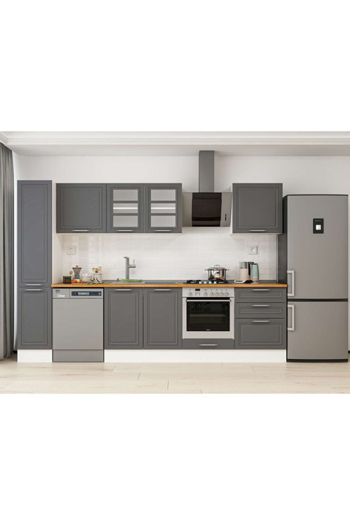 300X210 Cm Klasik Mebran Mutfak Dolabı Beyaz Beyaz Mb-E80B40S60-3 Mebran | Antrasit - Mdf