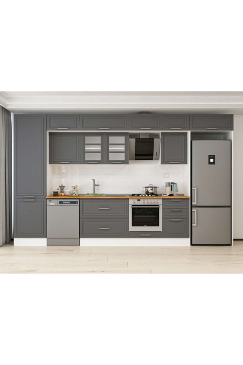 390X240 Cm Klasik Mebran Mutfak Dolabı Beyaz Beyaz Mbb-E80B60S50-3 Mebran | Antrasit - Mdf