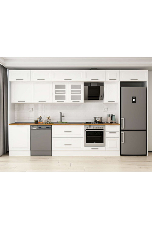 380X240 Cm Klasik Mebran Mutfak Dolabı Beyaz Beyaz Mb-E80S60S40-3 Mebran | Beyaz - Suntalam