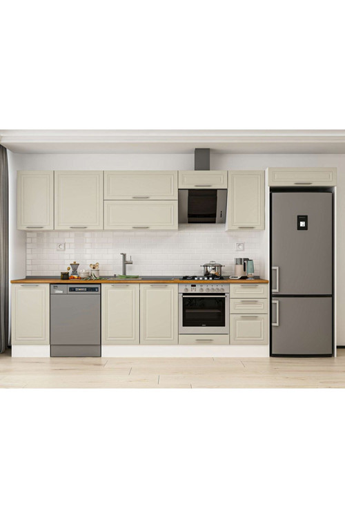 380X222 Cm Klasik Mebran Mutfak Dolabı Beyaz Beyaz Mb-E90S45S45-2 Mebran | Kumtaşı - Mdf