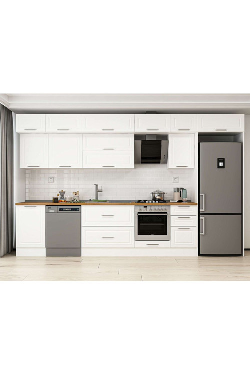 385X240 Cm Klasik Mebran Mutfak Dolabı Beyaz Beyaz Mb-E90S50S45-2 Mebran | Beyaz - Mdf