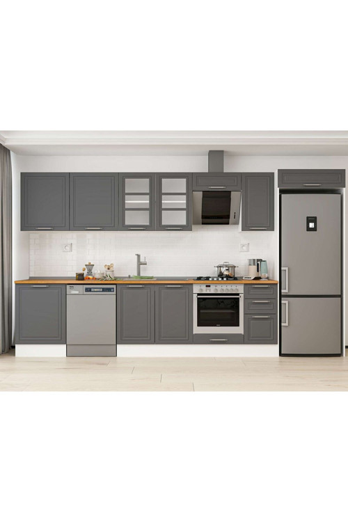380X222 Cm Klasik Mebran Mutfak Dolabı Beyaz Mb-E80S60S40-3 Mebran | Antrasit - Suntalam