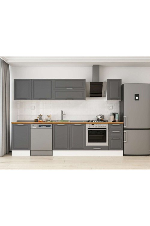 290X210 Cm Klasik Mebran Mutfak Dolabı Beyaz Beyaz M-E80S50S40-2 Mebran | Antrasit - Mdf