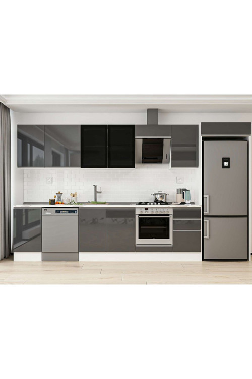 370X222 Cm High Gloss Mutfak Dolabı Mb-E80S45S45-3 High Gloss | Antrasit - Suntalam