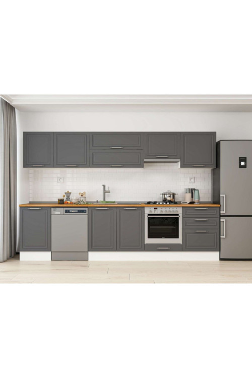 310X210 Cm Klasik Mebran Mutfak Dolabı Beyaz Beyaz M-E80S50S60-1 Mebran | Antrasit - Mdf