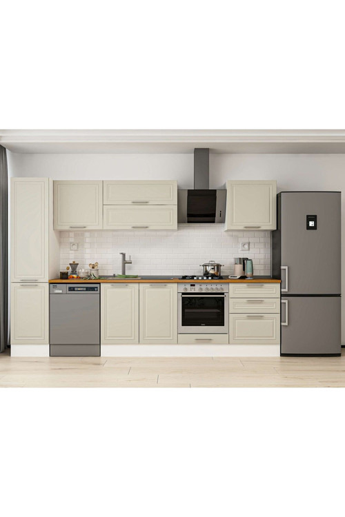 305X210 Cm Klasik Mebran Mutfak Dolabı Beyaz Beyaz Mb-E80B45S60-2 Mebran | Kumtaşı - Mdf