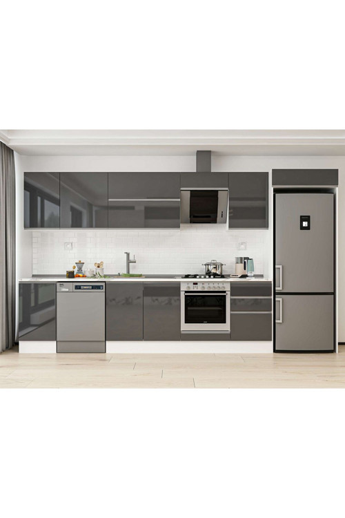 385X222 Cm High Gloss Mutfak Dolabı Mb-E90S45S50-2 High Gloss | Antrasit - Mdf