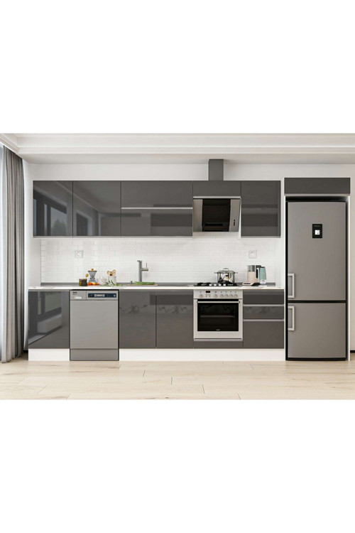 380X222 Cm High Gloss Mutfak Dolabı Mb-E80S50S50-2 High Gloss | Antrasit - Suntalam