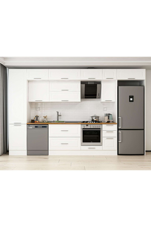 370X240 Cm Klasik Mebran Mutfak Dolabı Beyaz Mbb-E80B50S40-2 Mebran | Beyaz - Suntalam