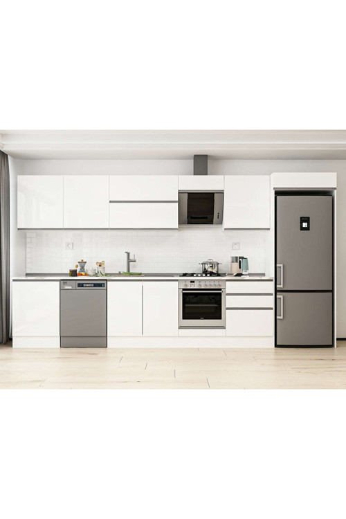 410X222 Cm High Gloss Mutfak Dolabı Mb-E90S60S60-2 High Gloss | Beyaz - Suntalam