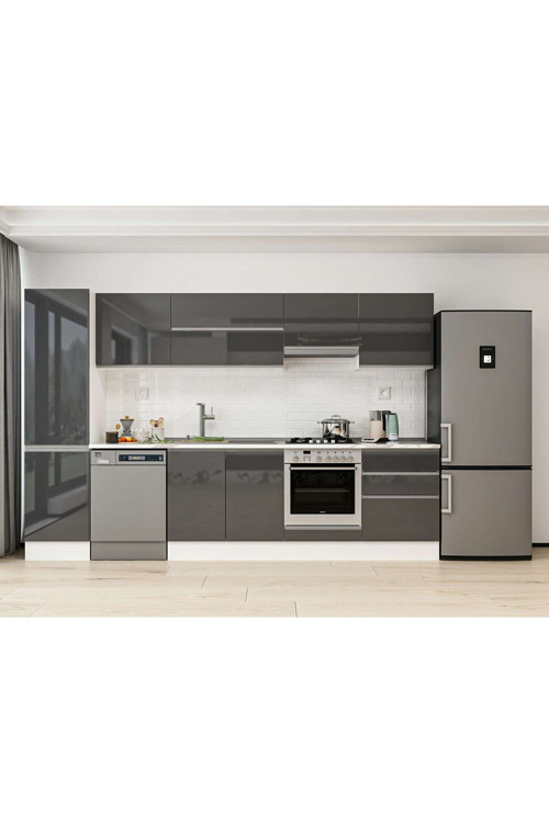 320X210 Cm High Gloss Mutfak Dolabı Mb-E90B50S60-1 High Gloss | Antrasit - Suntalam