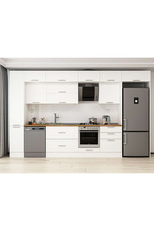 380X240 Cm Klasik Mebran Mutfak Dolabı Beyaz Mbb-E80B40S60-2 Mebran | Beyaz - Suntalam