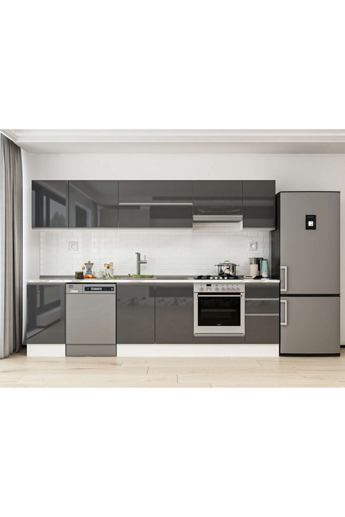 295X210 Cm High Gloss Mutfak Dolabı M-E90S45S40-1 High Gloss | Antrasit - Suntalam