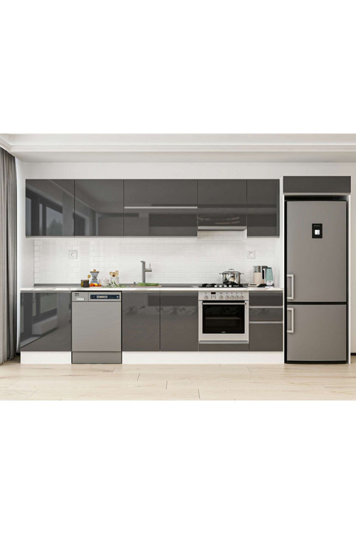 390X222 Cm High Gloss Mutfak Dolabı Mb-E90S60S40-1 High Gloss | Antrasit - Suntalam