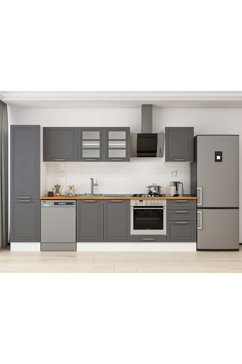300X210 Cm Klasik Mebran Mutfak Dolabı Beyaz Mb-E80B50S50-3 Mebran | Antrasit - Suntalam