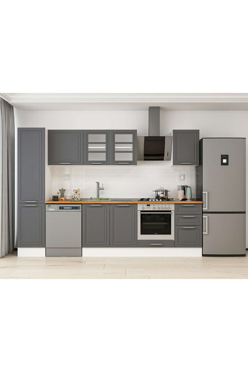 290X210 Cm Klasik Mebran Mutfak Dolabı Beyaz Mb-E80B45S45-3 Mebran | Antrasit - Suntalam