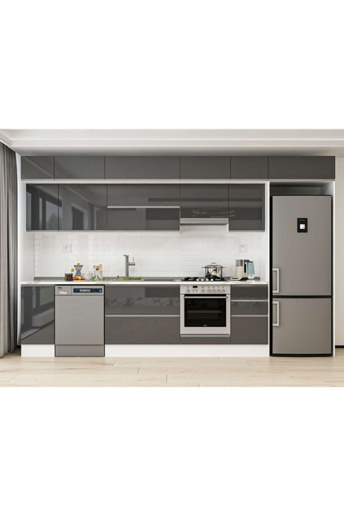 375X240 Cm High Gloss Mutfak Dolabı Mb-E90S40S45-1 High Gloss | Antrasit - Suntalam