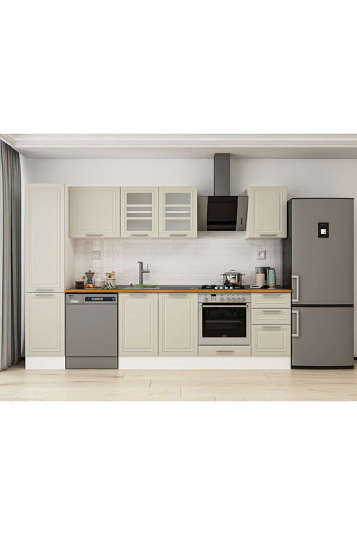 290X210 Cm Klasik Mebran Mutfak Dolabı Beyaz Beyaz Mb-E80B45S45-3 Mebran | Kumtaşı - Mdf