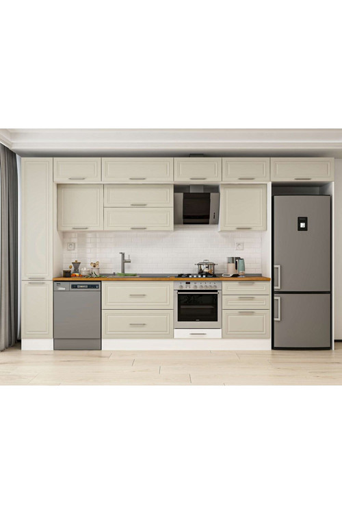 380X240 Cm Klasik Mebran Mutfak Dolabı Beyaz Mbb-E80B40S60-2 Mebran | Kumtaşı - Suntalam