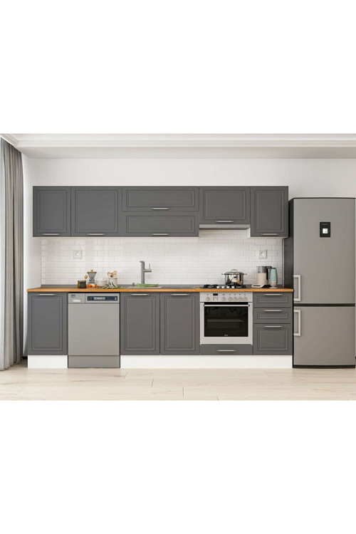 300X210 Cm Klasik Mebran Mutfak Dolabı Beyaz M-E90S45S45-1 Mebran | Antrasit - Suntalam