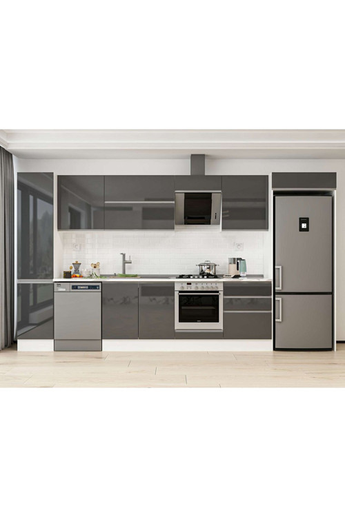 395X222 Cm High Gloss Mutfak Dolabı Mbb-E90B45S60-2 High Gloss | Antrasit - Suntalam