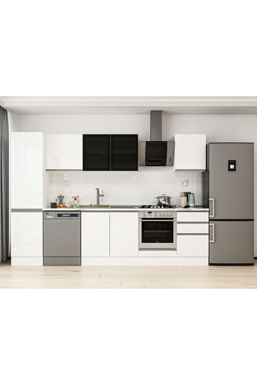 300X210 Cm High Gloss Mutfak Dolabı Mb-E80B50S50-3 High Gloss | Beyaz - Suntalam