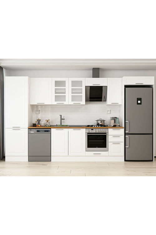 380X222 Cm Klasik Mebran Mutfak Dolabı Beyaz Beyaz Mbb-E80B60S40-3 Mebran | Beyaz - Mdf