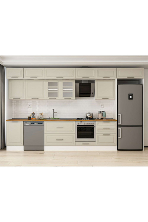 400X240 Cm Klasik Mebran Mutfak Dolabı Beyaz Beyaz Mb-E90S50S60-3 Mebran | Kumtaşı - Mdf