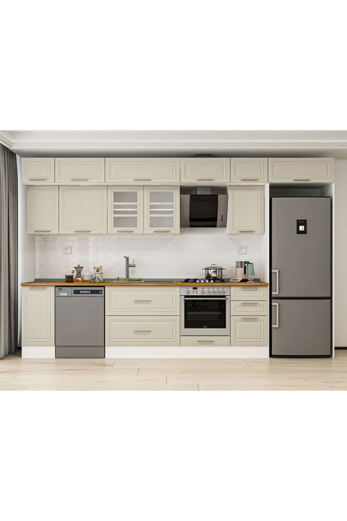 375X240 Cm Klasik Mebran Mutfak Dolabı Beyaz Mb-E90S40S45-3 Mebran | Kumtaşı - Suntalam