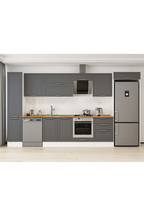 395X222 Cm Klasik Mebran Mutfak Dolabı Beyaz Beyaz Mbb-E90B45S60-2 Mebran | Antrasit - Mdf