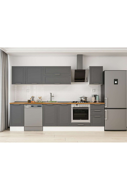 290X210 Cm Klasik Mebran Mutfak Dolabı Beyaz M-E80S45S45-2 Mebran | Antrasit - Suntalam