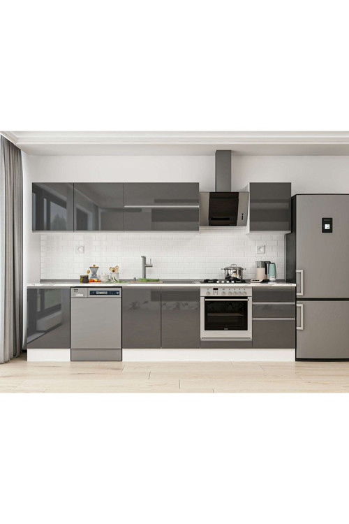 310X210 Cm High Gloss Mutfak Dolabı M-E90S50S50-2 High Gloss | Antrasit - Suntalam