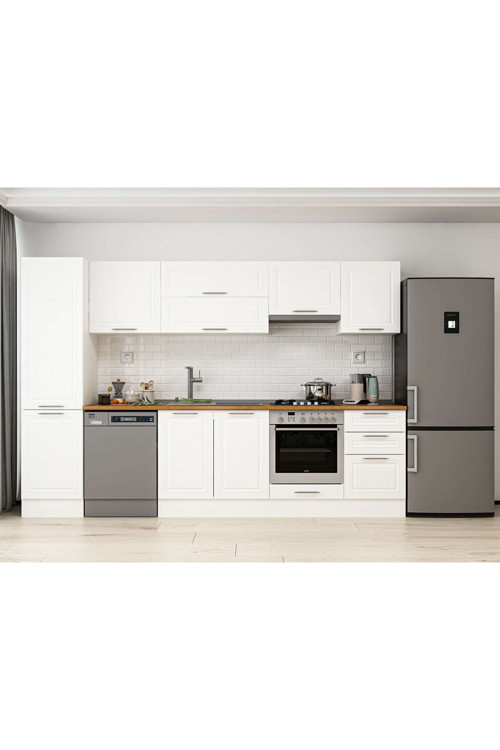 300X210 Cm Klasik Mebran Mutfak Dolabı Beyaz Beyaz Mb-E80B50S50-1 Mebran | Beyaz - Suntalam