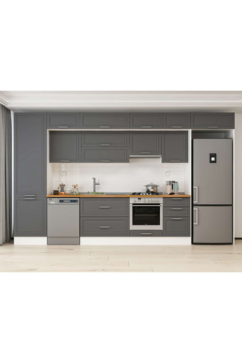 390X240 Cm Klasik Mebran Mutfak Dolabı Beyaz Mbb-E80B60S50-1 Mebran | Antrasit - Suntalam